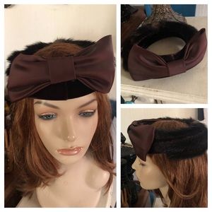 Vintage Brown Mink Fur Open Pillbox Hat
